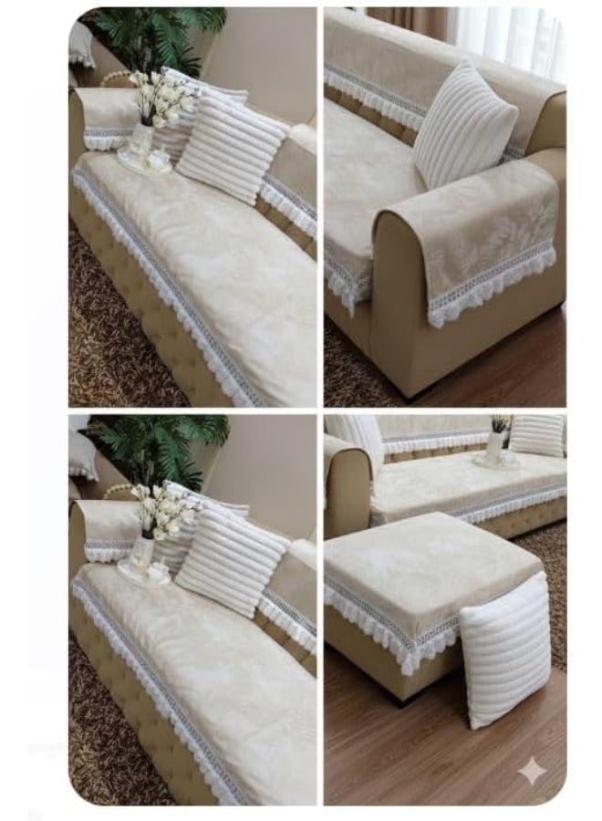 Sofa Cover Protector, Quilted Sectional Couch Slipcover, off white, 10-Piece Set - Image 3